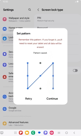 Slide your finger across the screen to connect at least four points and press Continue. Slide your finger across the screen to connect at least four points and press Continue.