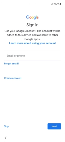 Press Email or phone and key in the username for your Google account. Press Email or phone and key in the username for your Google account.