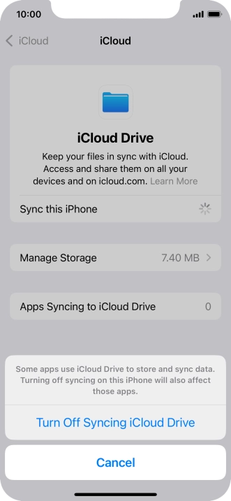 If you turn off the function, press Turn Off Syncing iCloud Drive. If you turn off the function, press Turn Off Syncing iCloud Drive.
