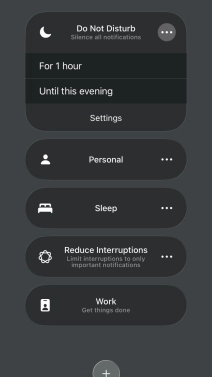 Press the required setting to activate the selected focus mode for a specified period of time or until you leave your current location.