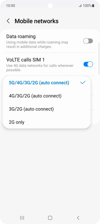 Press the required network mode.