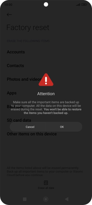 Press OK. Wait a moment while the factory default settings are restored. Follow the instructions on the screen to set up your phone and prepare it for use.