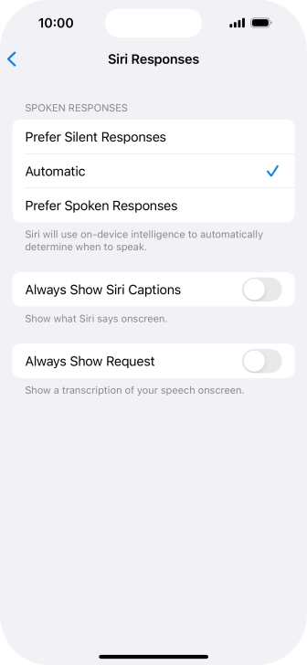 Press the required setting.