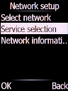 Select Service selection and press the Left selection key.