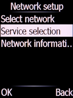 Select Service selection and press the Left selection key. Select Service selection and press the Left selection key.