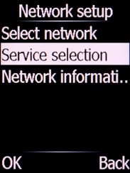 Select Service selection and press the Left selection key. Select Service selection and press the Left selection key.