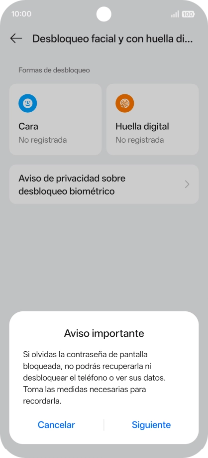 Pulsa Siguiente y sigue las indicaciones de la pantalla para crear un código de seguridad del teléfono adicional. Pulsa Siguiente y sigue las indicaciones de la pantalla para crear un código de seguridad del teléfono adicional.