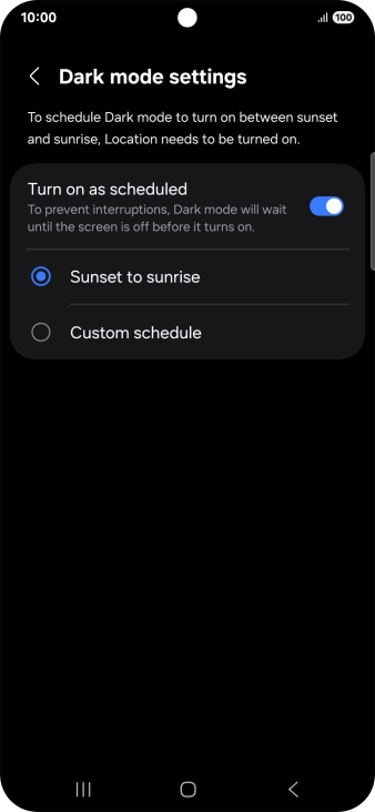 Press the required setting. Press the required setting.