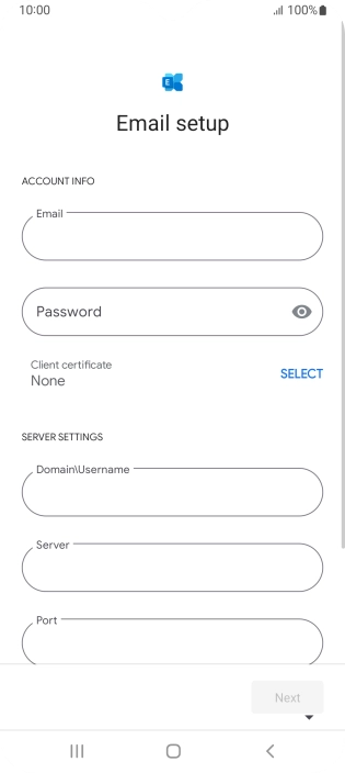 Press Password and key in the password for your email account. Press Password and key in the password for your email account.