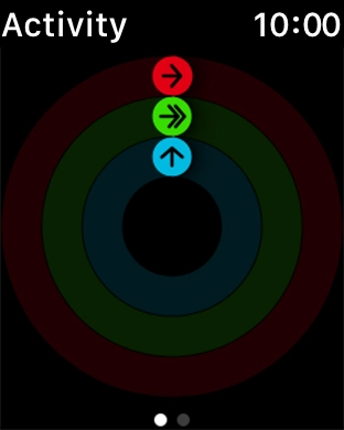 The screen will tell you how far you are from completing your daily activity goals. When the coloured rings are closed, you've reached the goals of your daily activity.