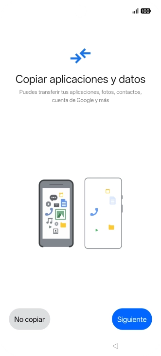 Pulsa No copiar y sigue las indicaciones de la pantalla para finalizar la activación del teléfono.