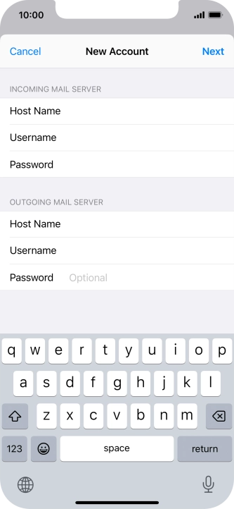 Press Password and key in the password for your email account. Press Password and key in the password for your email account.