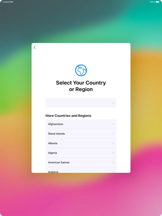 Press the required country or area. Press the required country or area.