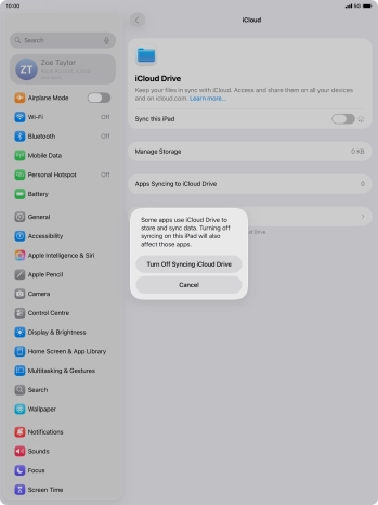 If you turn off the function, press Turn Off Syncing iCloud Drive. If you turn off the function, press Turn Off Syncing iCloud Drive.