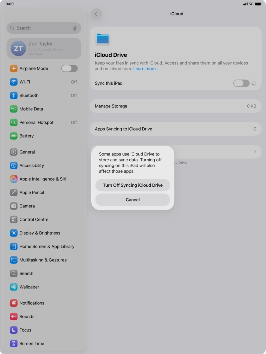 If you turn off the function, press Turn Off Syncing iCloud Drive. If you turn off the function, press Turn Off Syncing iCloud Drive.
