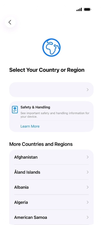 Press the required country or area.