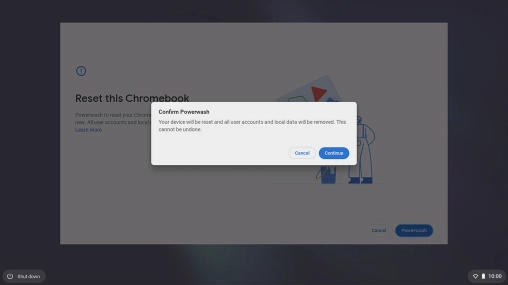 Click Continue. Wait a moment while the factory default settings are restored. Follow the instructions on the screen to set up your laptop and prepare it for use.