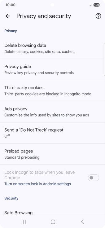 Press Delete browsing data.