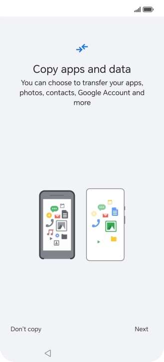 When this screen is displayed, your phone is ready to restore content from a Google One backup. When this screen is displayed, your phone is ready to restore content from a Google One backup.