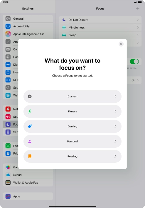 Press the required focus mode and follow the instructions on the screen to add the selected focus mode.