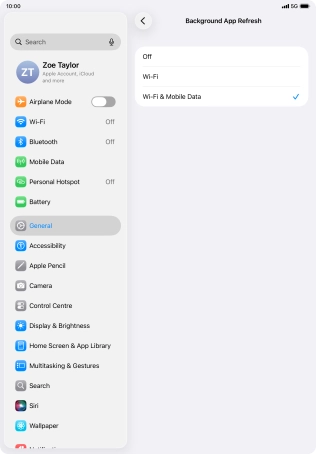 To turn off background refresh of apps, press Off. To turn off background refresh of apps, press Off.