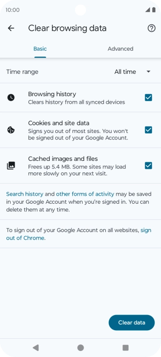 Press Clear data. Press Clear data.