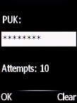 Key in the PUK and press the Navigation key.