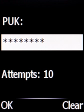 Key in the PUK and press the Navigation key.