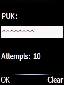 Key in the PUK and press the Navigation key.