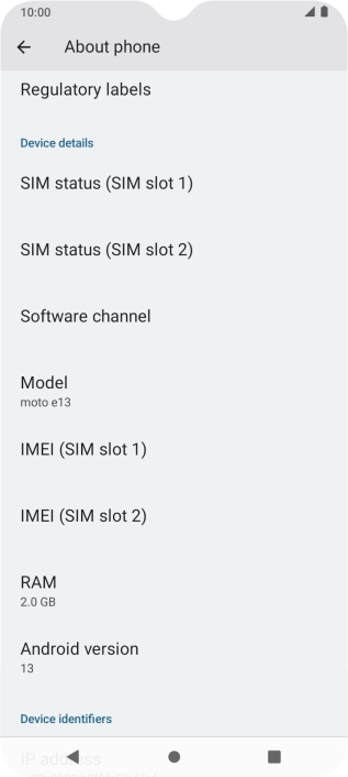 Your phone's software version is displayed below Android version.