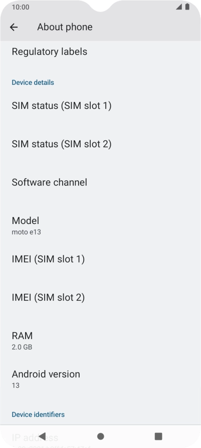 Your phone's software version is displayed below Android version.