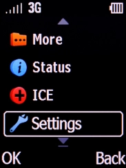Select Settings and press the Left selection key. Select Settings and press the Left selection key.