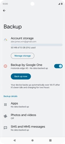 Press Back up now and wait while the phone memory is backed up.