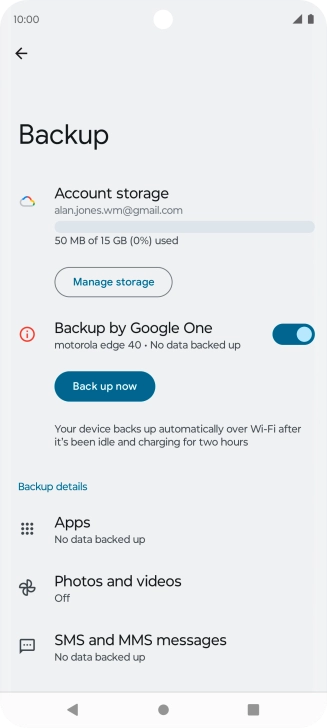Press Back up now and wait while the phone memory is backed up.
