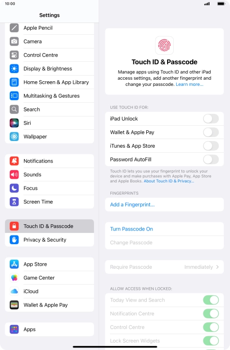 Press Turn Passcode On and key in a lock code of your own choice twice. Press Turn Passcode On and key in a lock code of your own choice twice.