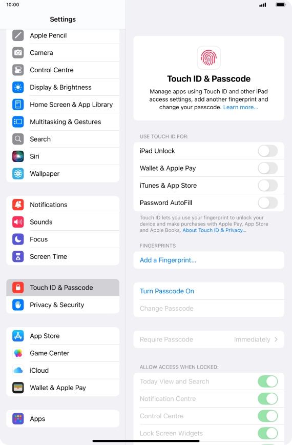 Press Turn Passcode On and key in a lock code of your own choice twice. Press Turn Passcode On and key in a lock code of your own choice twice.