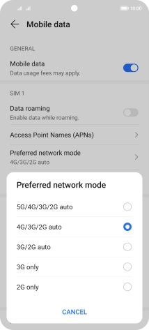 Press the required network mode. Press the required network mode.
