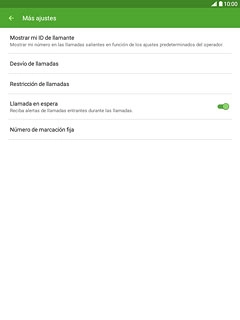 Espera unos instantes mientras se cargan los ajustes actuales.Pulsa Llamada en espera para activar o desactivar la función.