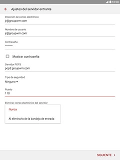 Pulsa Nunca o Al eliminarlo de la bandeja de entrada.