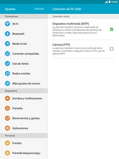 Pulsa Dispositivo multimedia (MTP) hasta que aparezca en la pantalla que la función está activada.