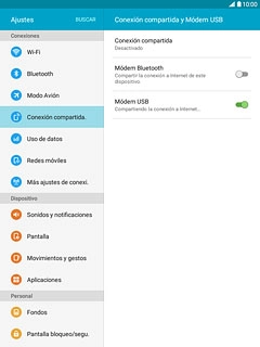 Pulsa Módem USB hasta que aparezca en la pantalla que la función está activada.
