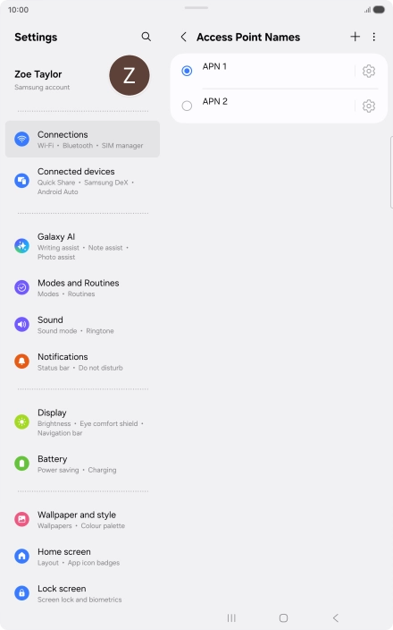 Press the field next to the data connection to activate it.