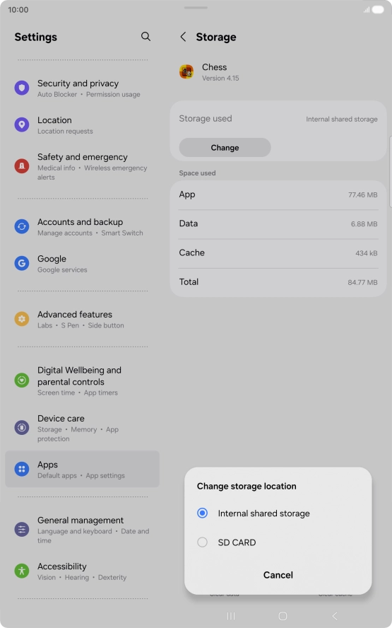 Press the name of the memory card.