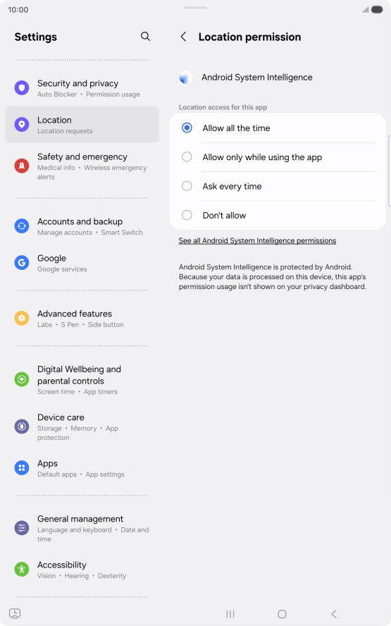 Press the required setting.