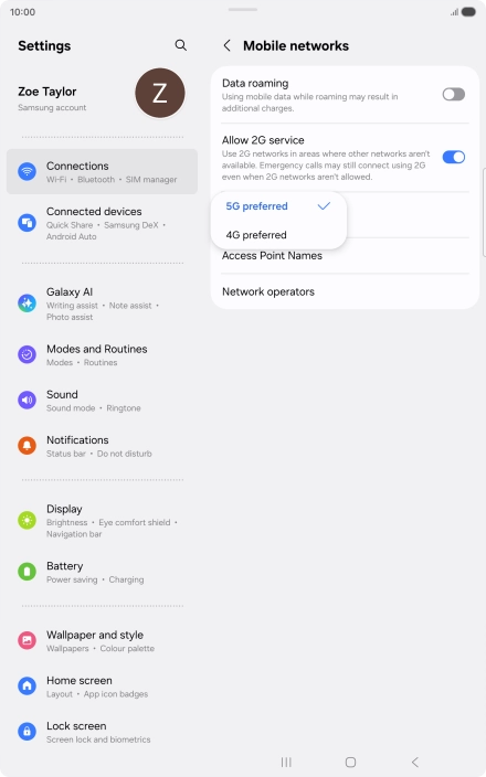 Press the required network mode.