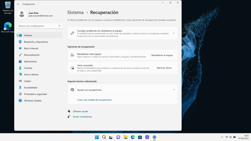 Haz clic en Restablecer el equipo.