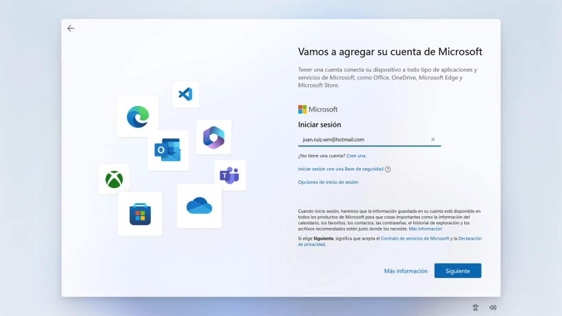 Introduce el nombre de usuario de tu cuenta de Microsoft y haz clic en Siguiente.