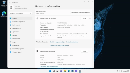 Bajo Especificaciones de Windows aparece la versión de software del ordenador.