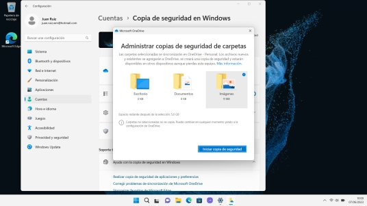 Haz clic en Iniciar copia de seguridad.