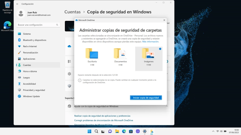 Haz clic en Iniciar copia de seguridad.